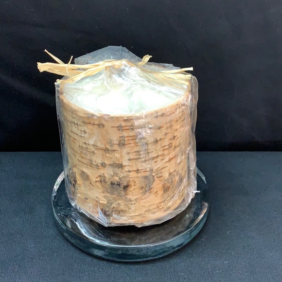 Pottery Barn Birch Bark Pillar Candle 4" X 4"